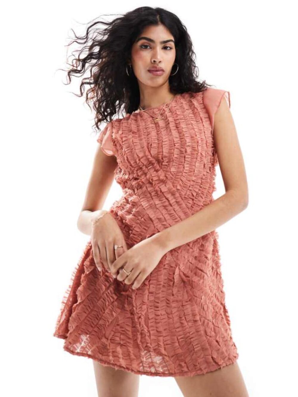 NWT ASOS Design Dusky Pink Chiffon Ruffle Micro Mini Dress